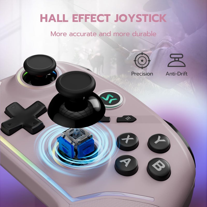ISHAKO Wireless Gaming Controller – 1000Hz Polling, 1200mAh Battery PC Controller, Back Buttons, Hall effect Joystick, Hall Triggers, 3-Mode Triggers 2.4G&Bluetooth Controller for PC/Steam/iPhone/Android/Switch -Metallic Berry Powder - Image 5